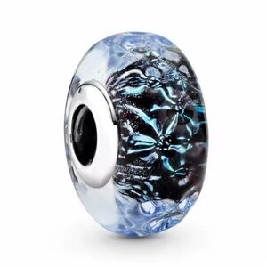 NWOT Wavy Dark Blue Murano Glass Ocean Charm Sterling Silver 925